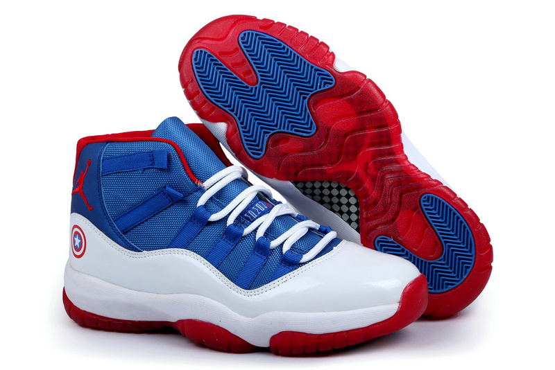 New Arrival Jordan 11 Captain America Edition Blue White Red Shoes - Click Image to Close